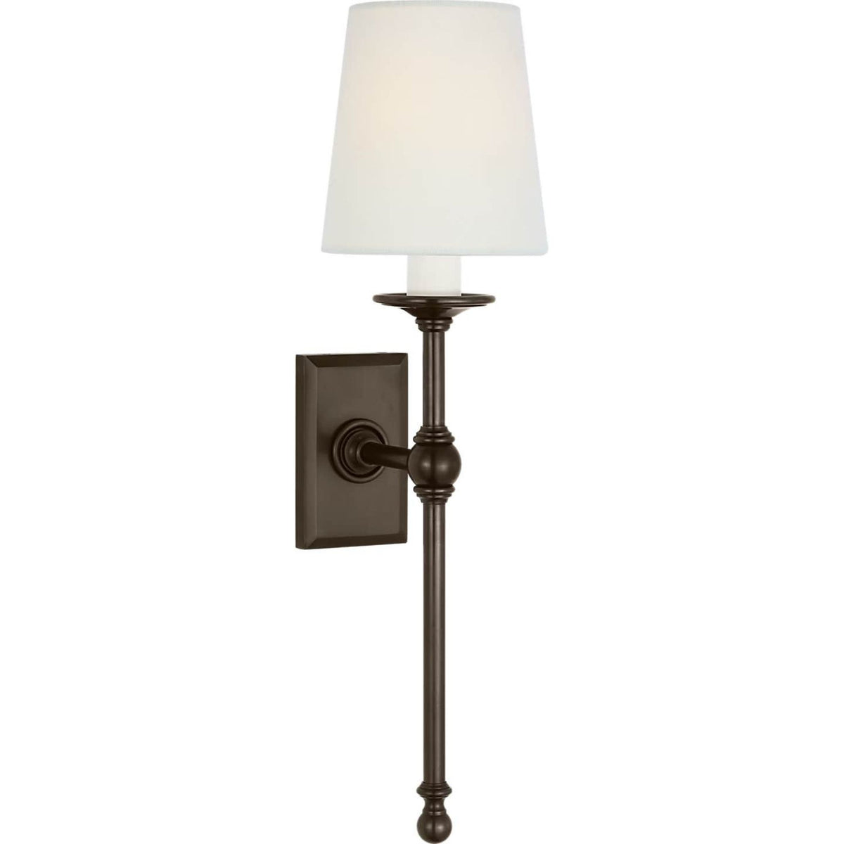 Chapman & Myers Classic 19" Tail Sconce in Bronze with Linen Shades W5" x H18.5" x E6.5"