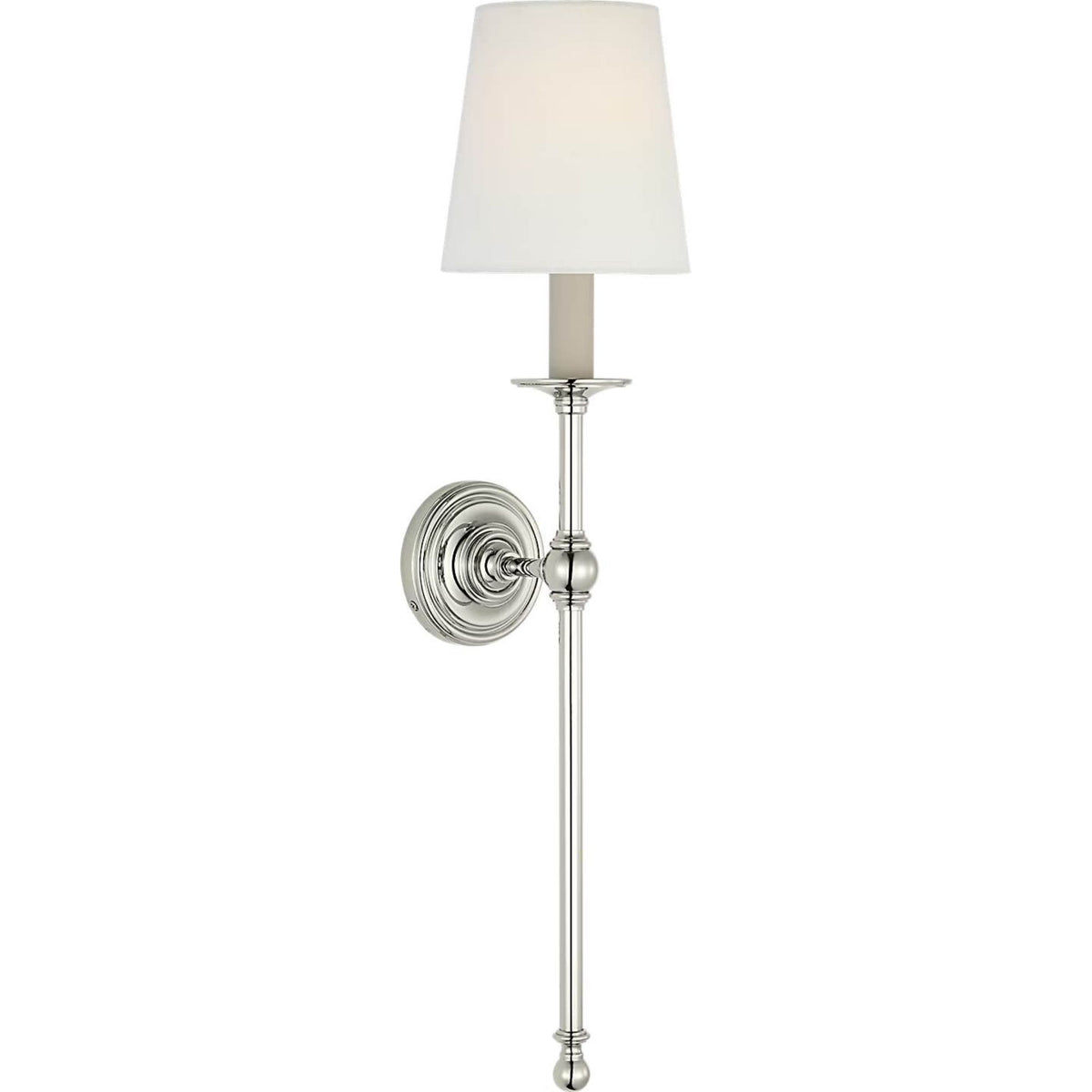 Chapman & Myers Classic 27" Tail Sconce in Polished Nickel with Linen Shade W6.5" x H28.25" x E7.75"