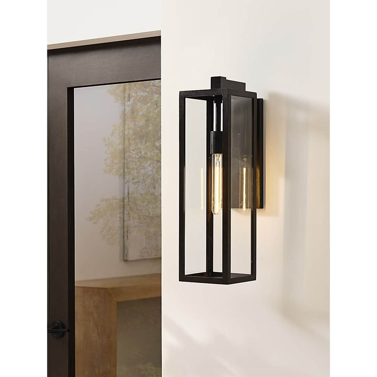 Chapman & Myers Fresno Framed Long Sconce in Aged Iron with Clear Glass W6" x H21.75" x E9"