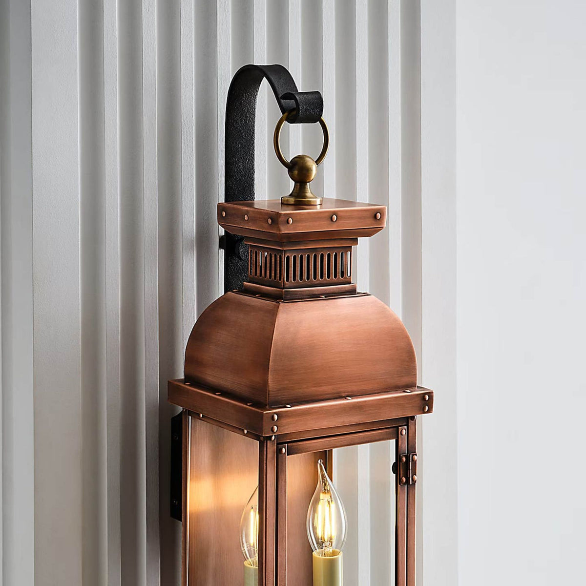 Chapman & Myers Suffork Medium Scroll Arm Lantern in Natural Copper W6.75" x H22.25" x E7.5"