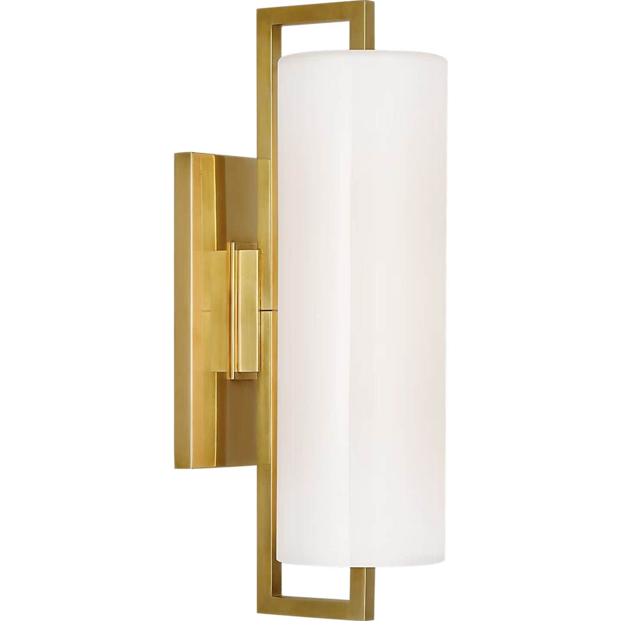 Ian K. Fowler Bowen 16" Linear Bath Sconce in Hand-Rubbed Antique Brass with White Glass Shade W4.5" x H16" x E6.5"