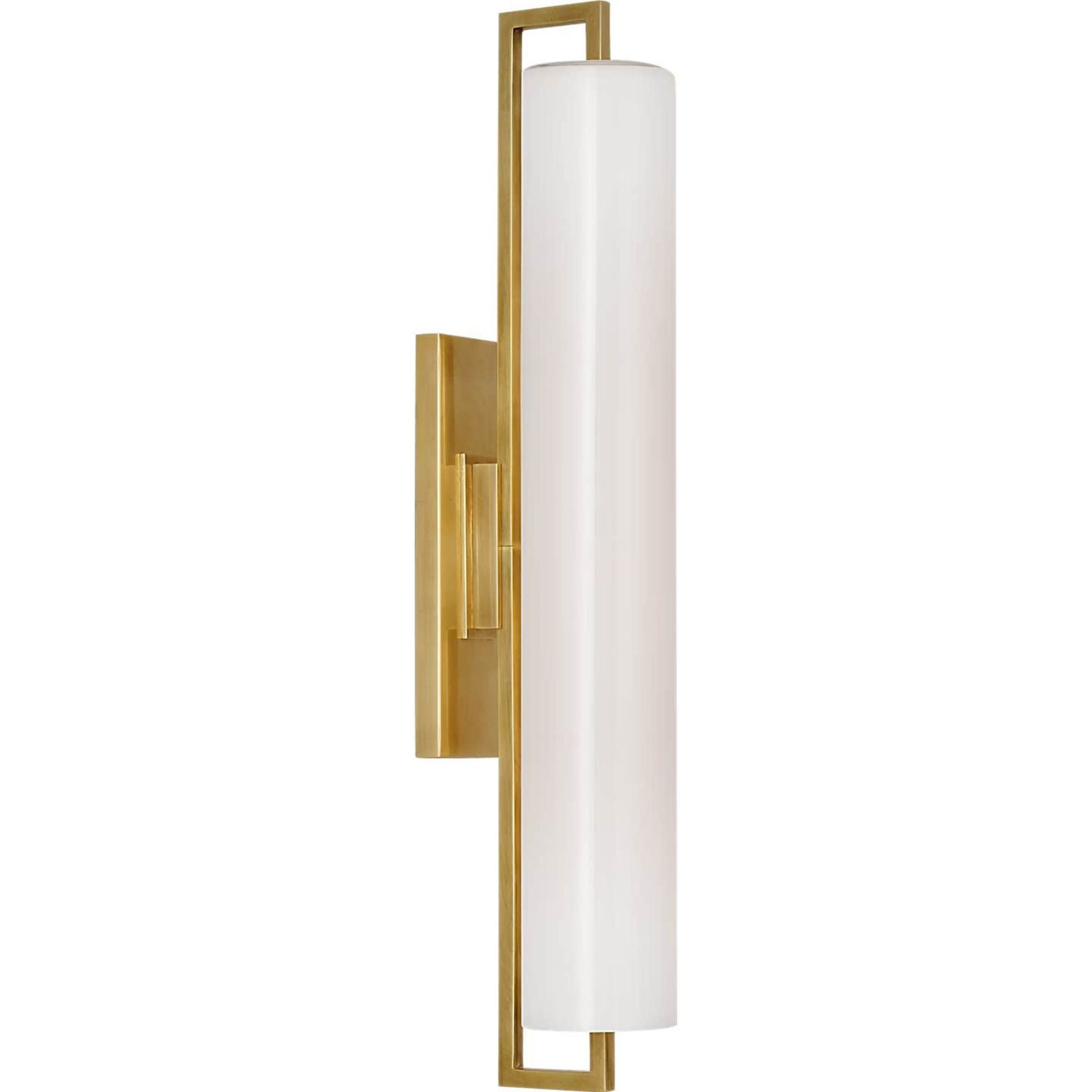 Ian K. Fowler Bowen 21" Linear Bath Sconce in Hand-Rubbed Antique Brass with White Glass Shade W3" x H21" x E5"