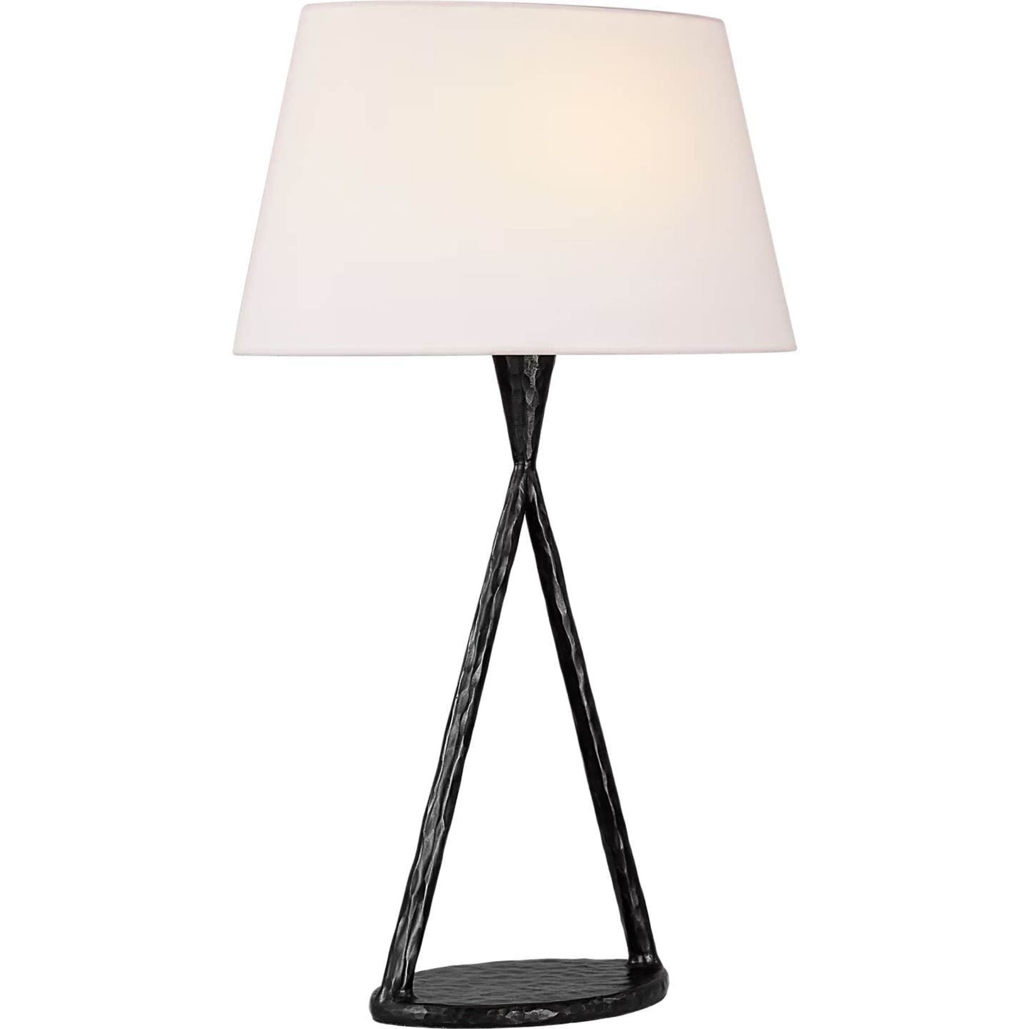 Ian K. Fowler Cesta 28" Sculpted Table Lamp in Aged Iron with Linen Shade W17.75" x H28"