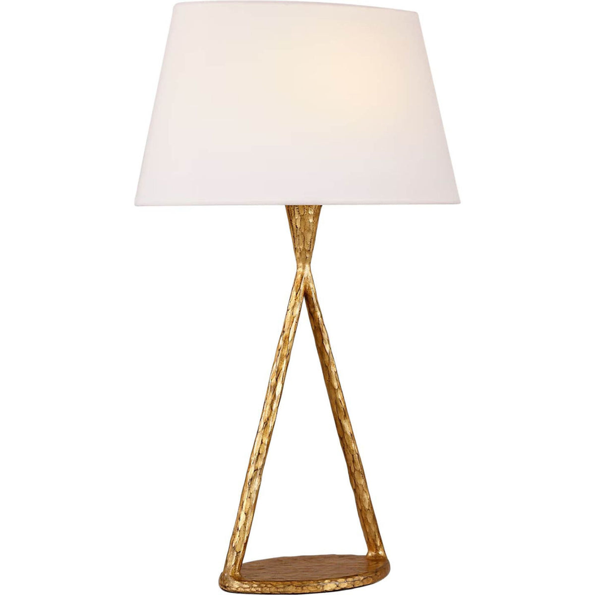 Ian K. Fowler Cesta 28" Sculpted Table Lamp in Gilded Iron with Linen Shade W17.75" x H28"