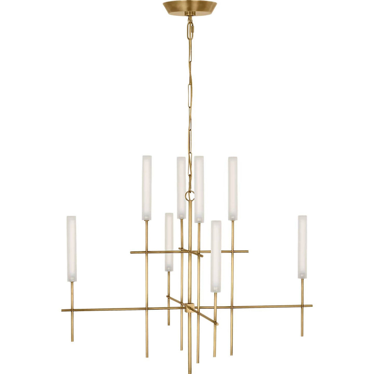 Ian K. Fowler Fay 32" Chandelier in Hand-Rubbed Antique Brass with Frosted Glass W32" x H27.25"