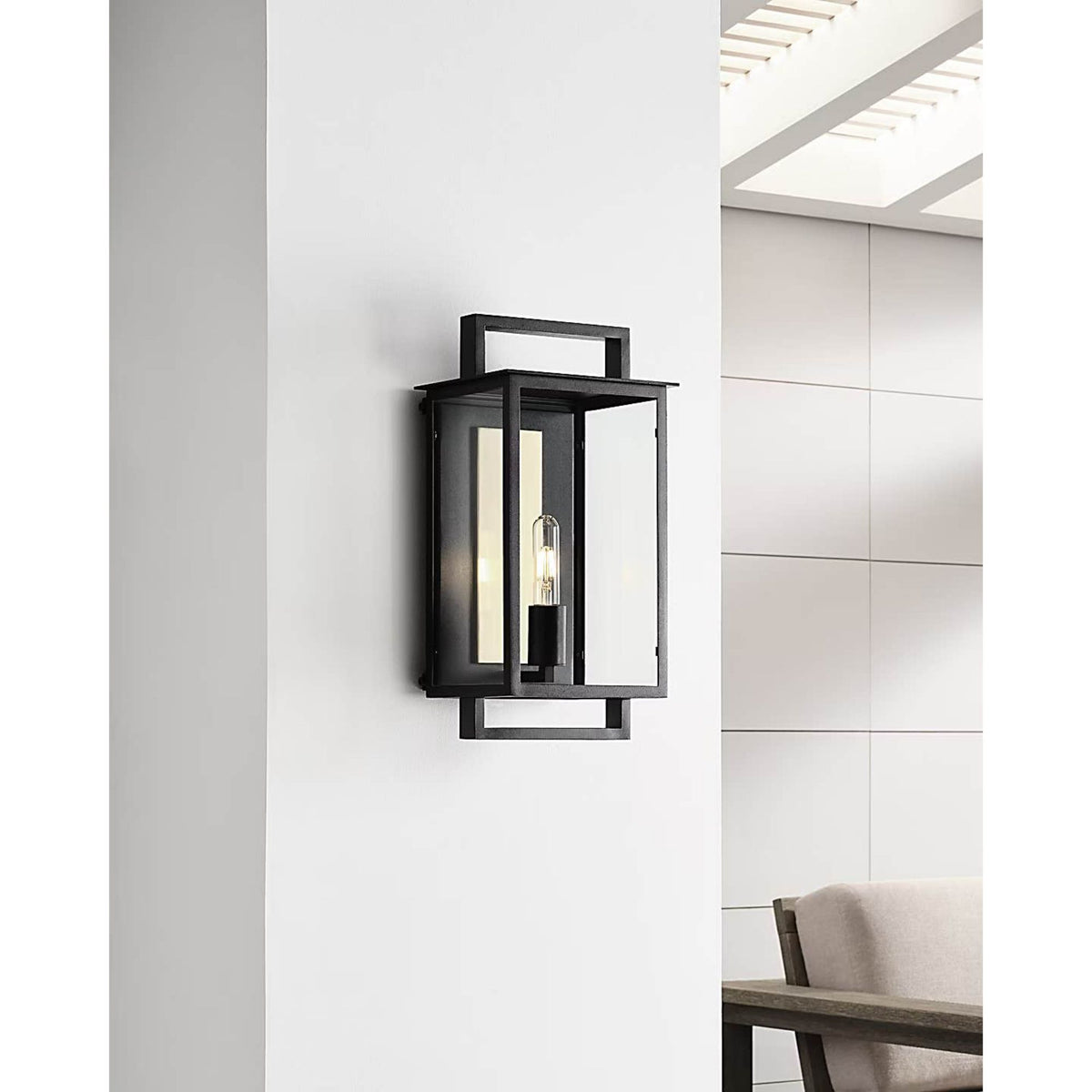 Ian K. Fowler Halle Medium Wall Lantern in Aged Iron with Clear Glass W8.75" x H18" x E8"