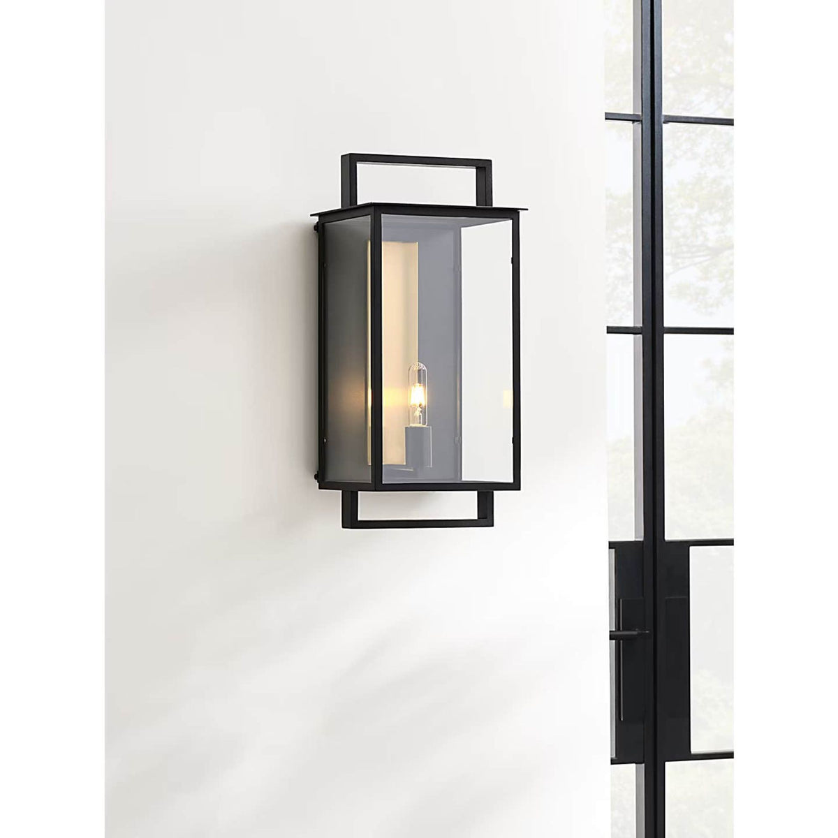 Ian K. Fowler Halle Large Wall Lantern in Aged Iron and Clear Glass W10.75" x H23" x E9"