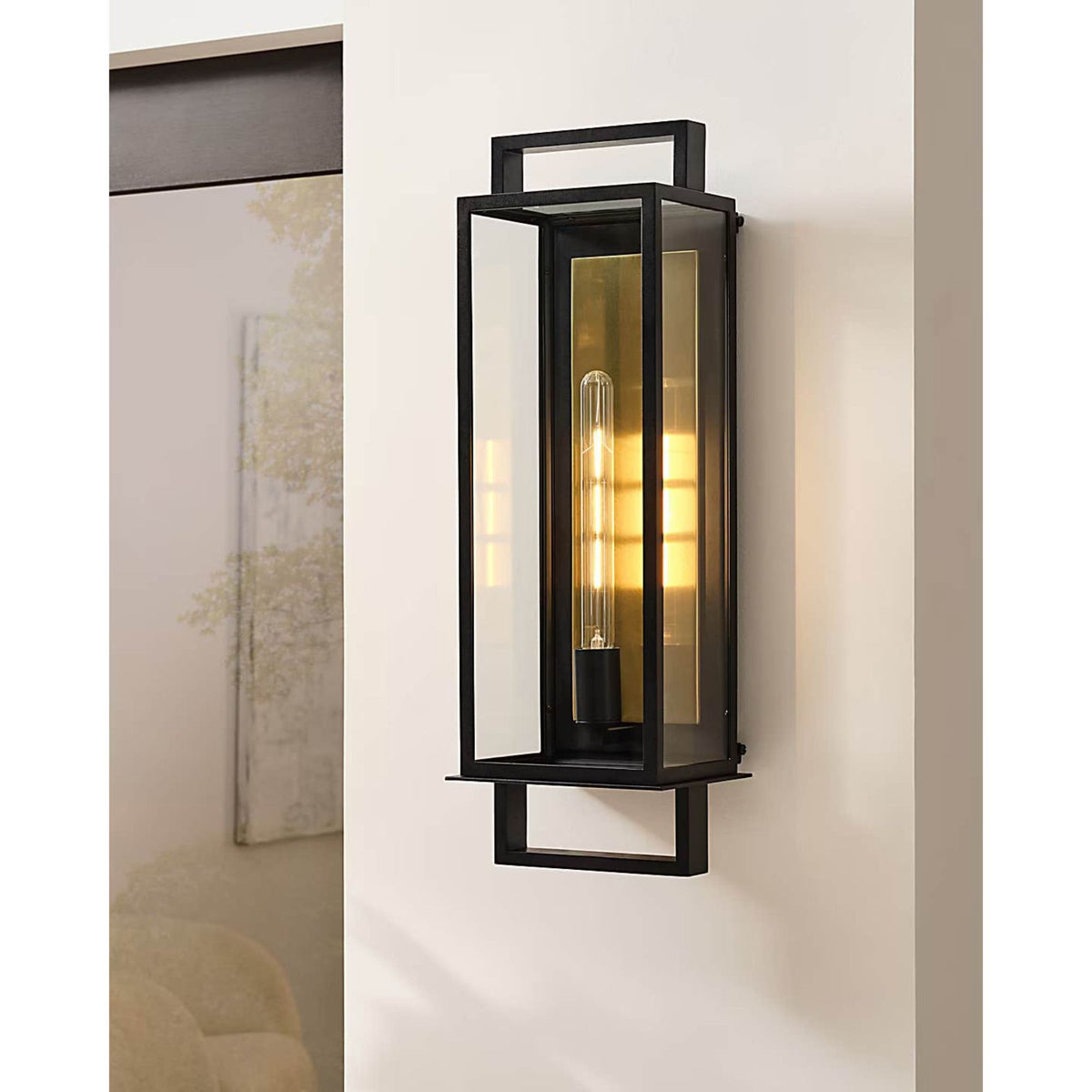 Ian K. Fowler Halle Large Narrow Wall Lantern in Aged Iron with Clear Glass W8.5" x H26" x E7.5"