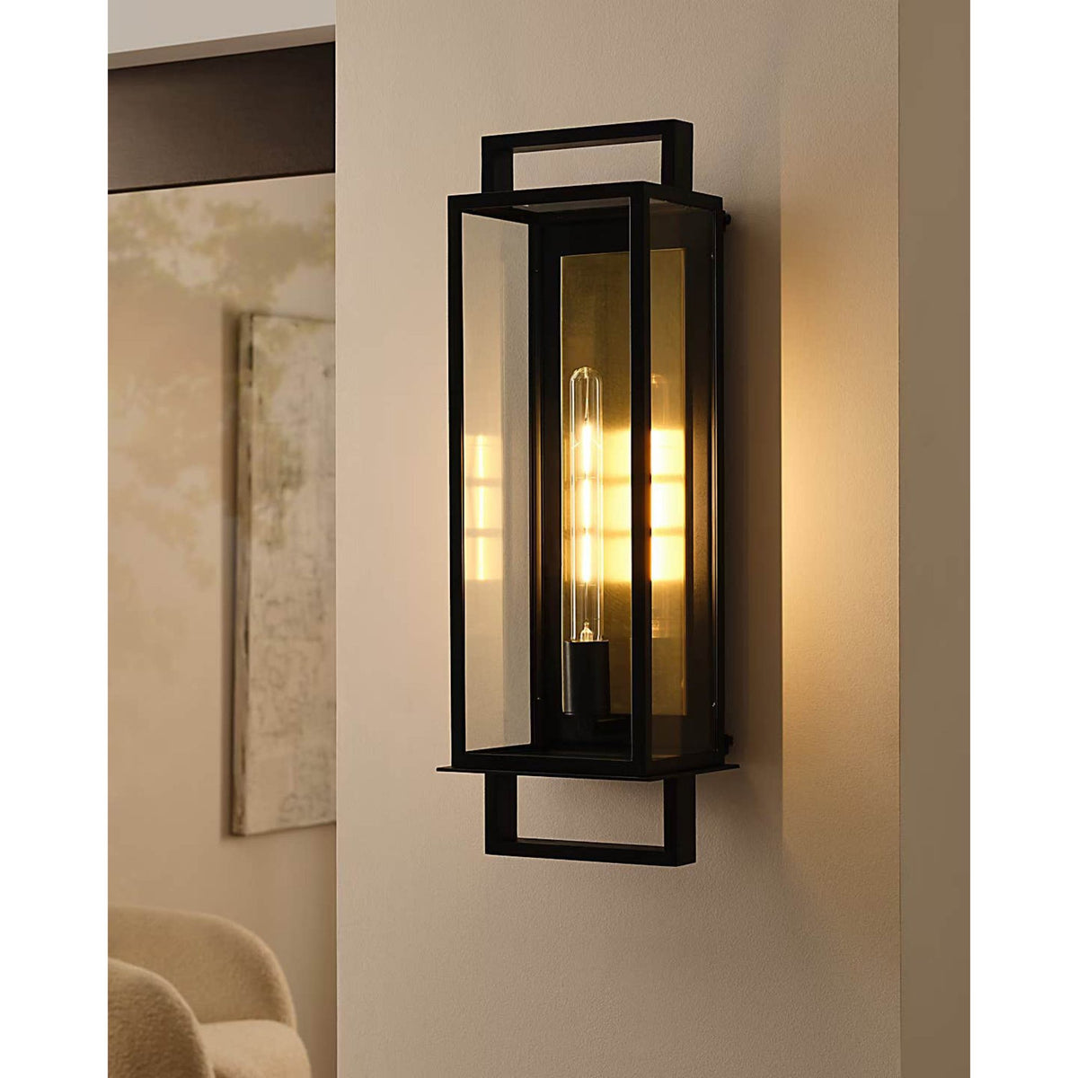 Ian K. Fowler Halle Large Narrow Wall Lantern in Aged Iron with Clear Glass W8.5" x H26" x E7.5"