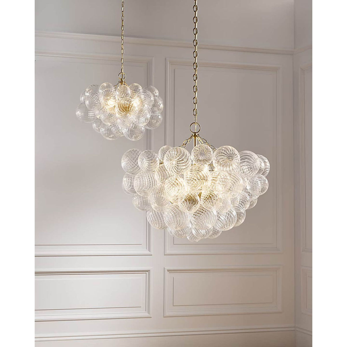 Julie Neill Talia Small Chandelier in Gild and Clear Swirled Glass W23.75" x H17.5"