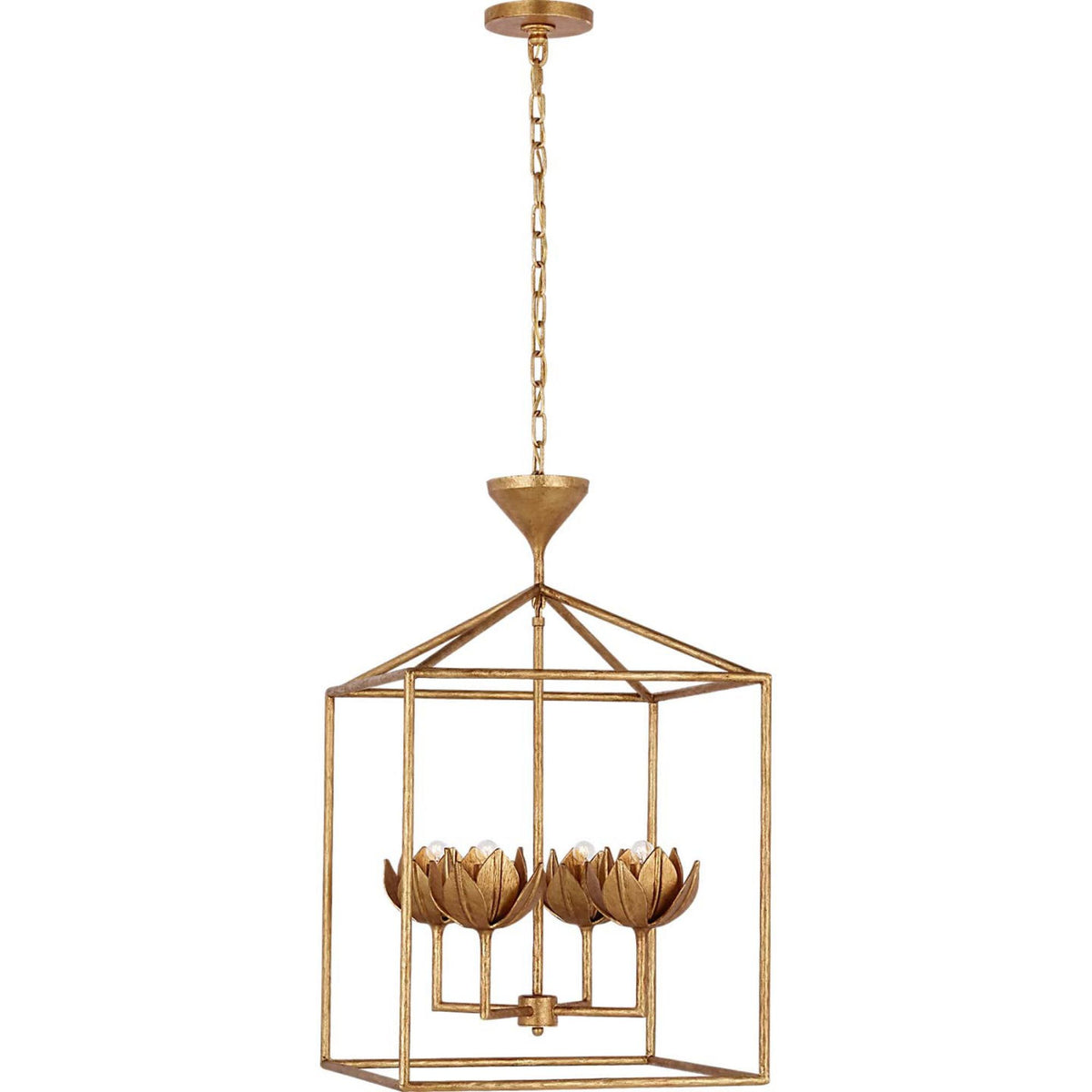 Julie Neill Alberto Medium Open Cage Lantern in Antique Gold Leaf W18" x H30"