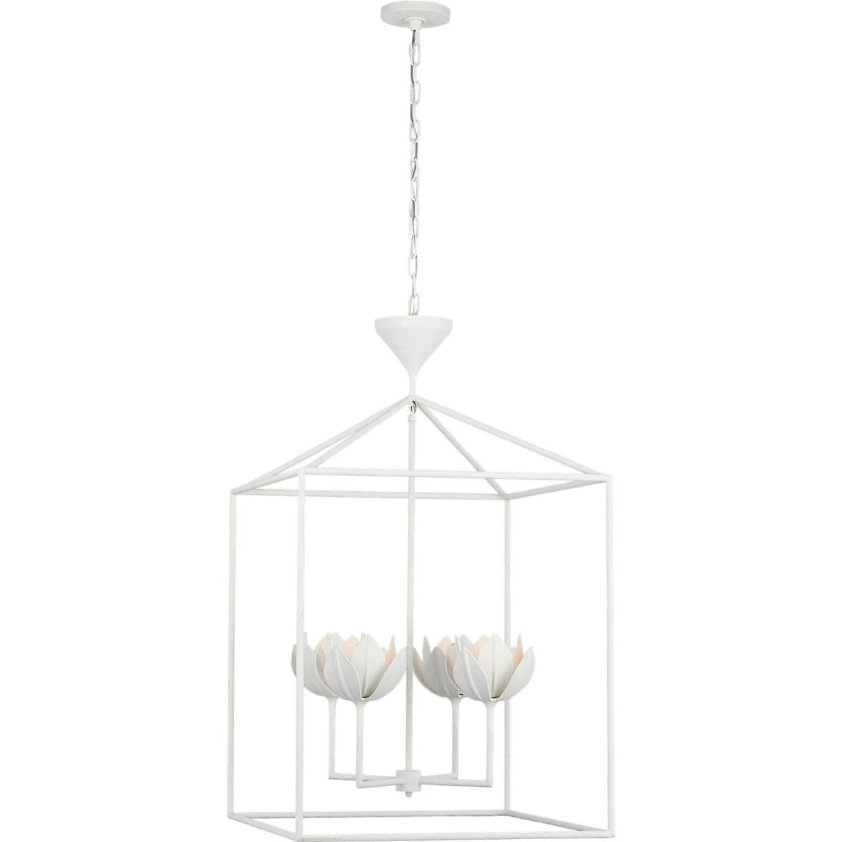 Julie Neill Alberto Large Open Cage Lantern in Plaster White W24" x H39"