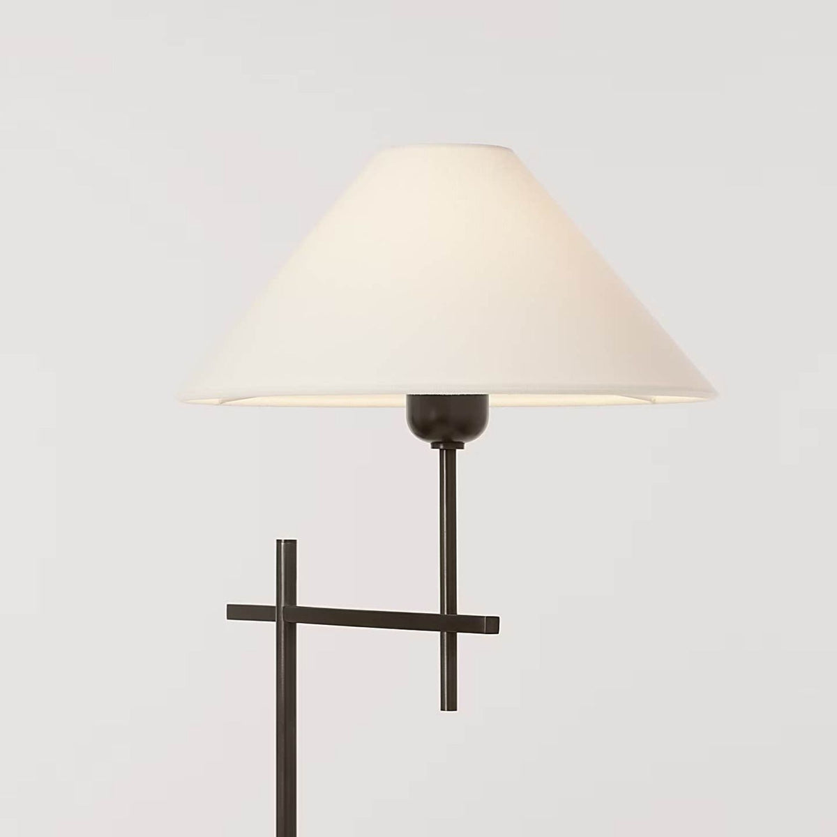 J. Randall Powers Hackney Bridge Arm Floor Lamp in Bronze with Linen Shade W11.75" x H52.5" x E17"