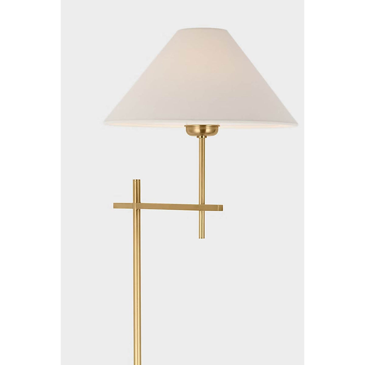 J. Randall Powers Hackney Cordless Bridge Arm Floor Lamp in Hand-Rubbed Antique Brass with Linen Shade W11.75" x H52.5" x E17"