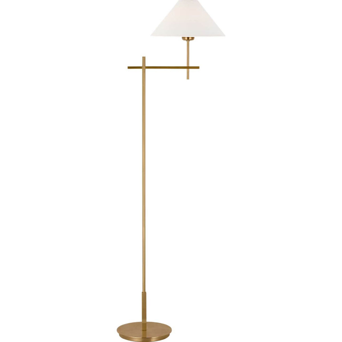J. Randall Powers Hackney Cordless Bridge Arm Floor Lamp in Hand-Rubbed Antique Brass with Linen Shade W11.75" x H52.5" x E17"