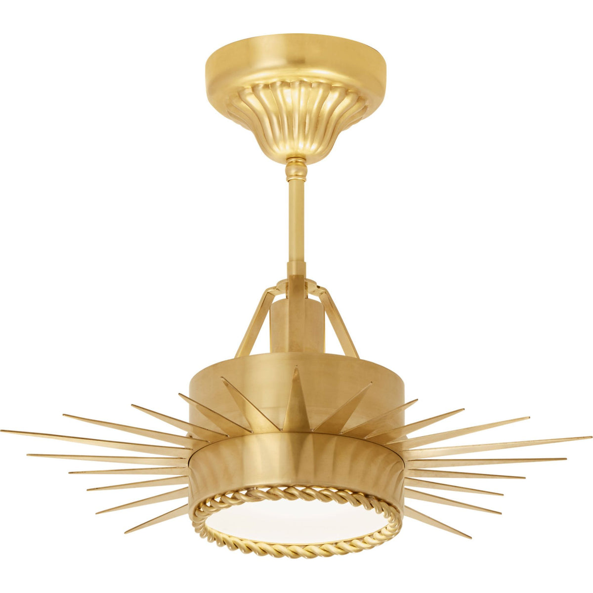 Suzanne Kasler Soleil Small Semi-Flush in Hand-Rubbed Antique Brass with Frosted Glass W16" x H14"
