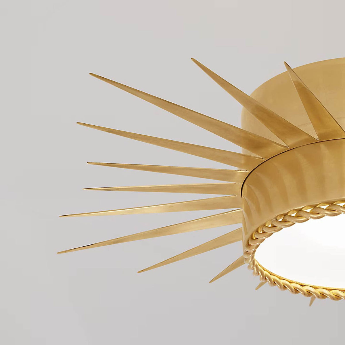 Suzanne Kasler Soleil Medium Semi-Flush in Hand-Rubbed Antique Brass with Frosted Glass W24" x H15"