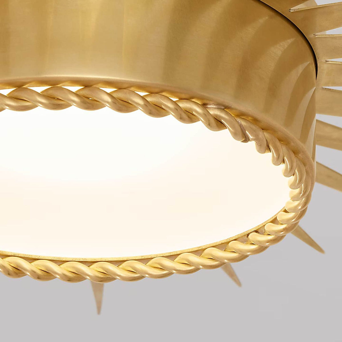 Suzanne Kasler Soleil Medium Semi-Flush in Hand-Rubbed Antique Brass with Frosted Glass W24" x H15"
