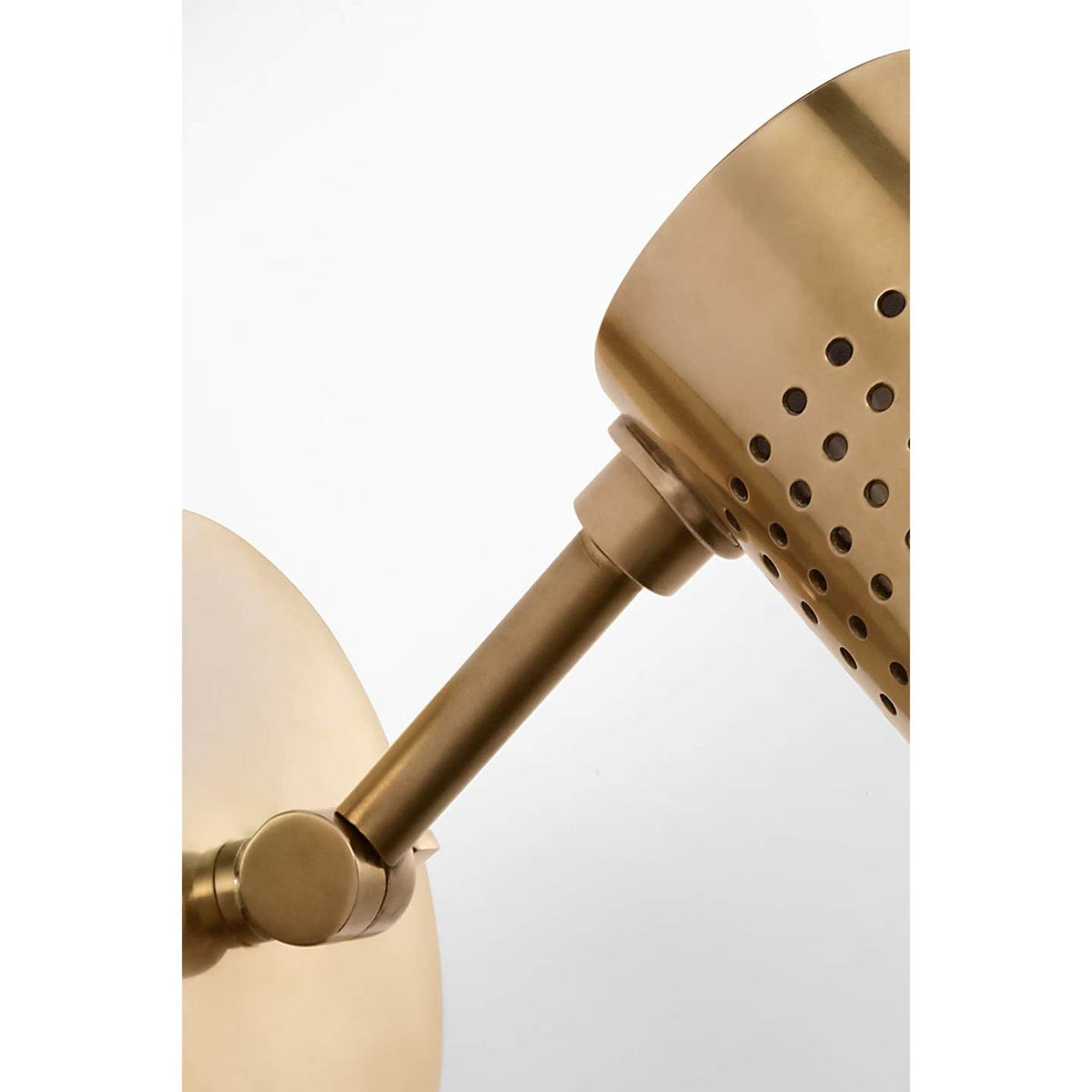 Kelly Wearstler Precision 12" Articulating Sconce in Antique-Burnished Brass with White Glass W4.5" x H9" - 11.5" x E6.75" - 11.75"