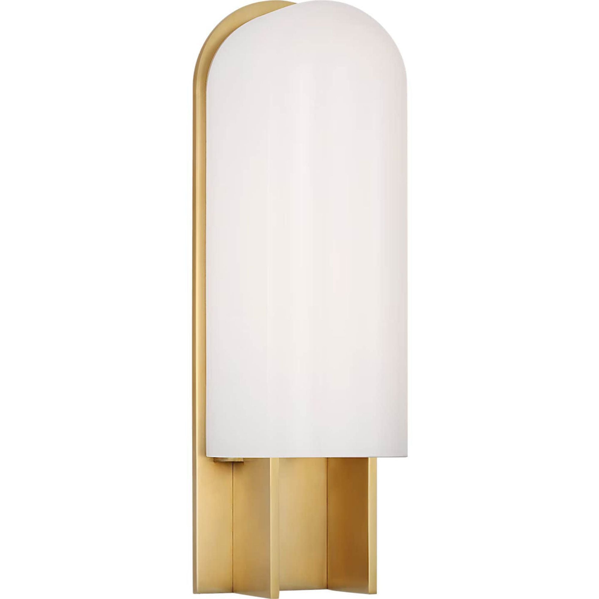 Kelly Wearstler Trouve 14" Sconce in Antique-Burnished Brass with White Glass W4.5" x H14" x E4"
