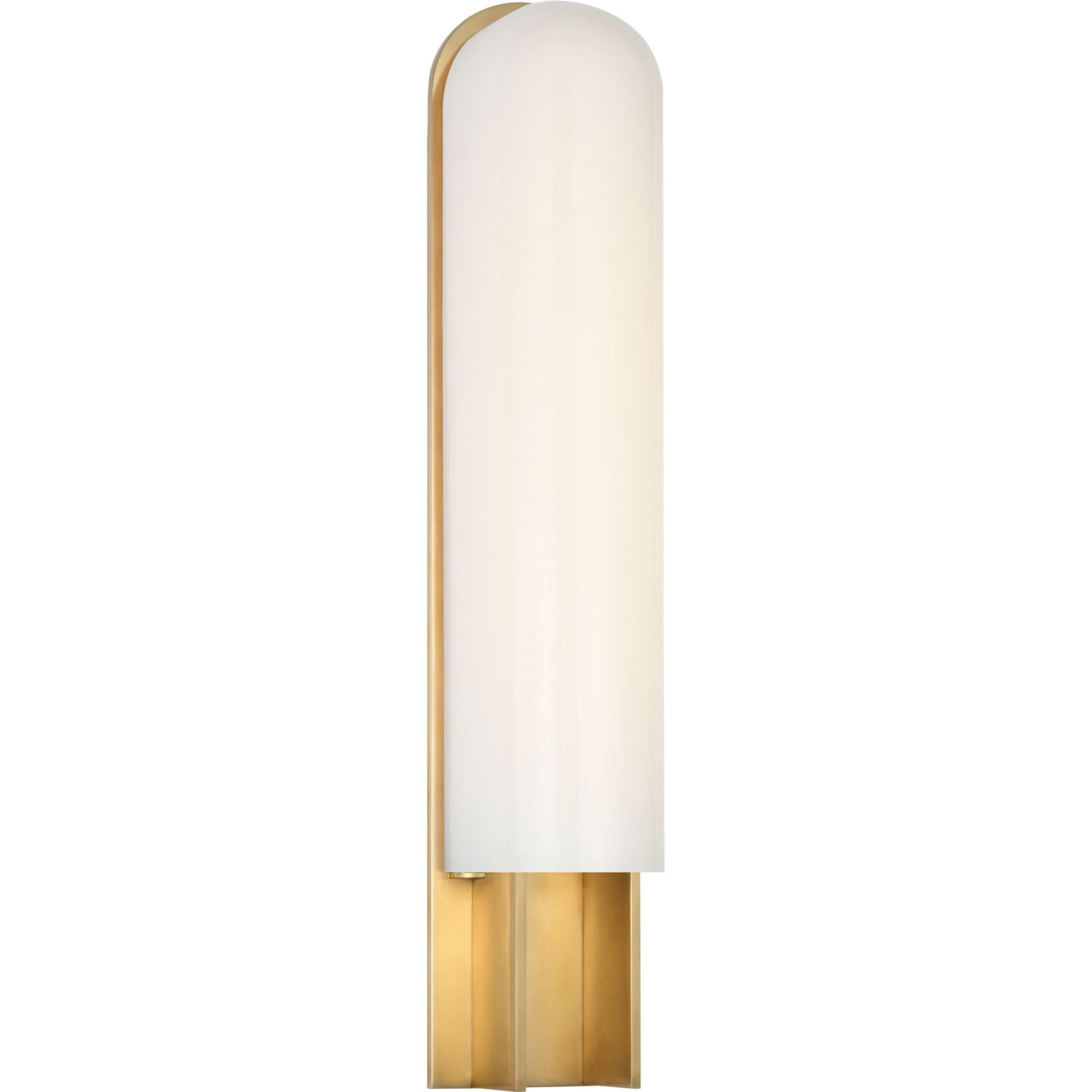 Kelly Wearstler Trouve 23" Sconce in Antique-Burnished Brass with White Glass W4.5" x H23" x E4"
