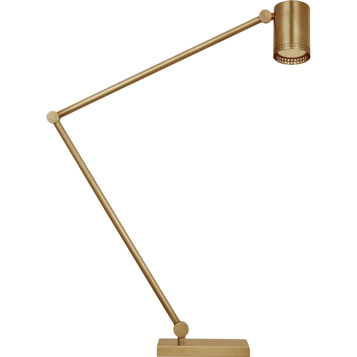 Kelly Wearstler Precision Articulating Table Lamp in Antique-Burnished Brass with White Glass W5" x H19.5" - 30.25" x E17.25" - 21.25"