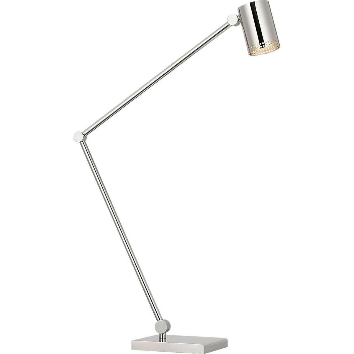 Kelly Wearstler Precision Articulating Table Lamp in Polished Nickel with White Glass W5" x H19.5" - 30.25" x E17.25" - 21.25"
