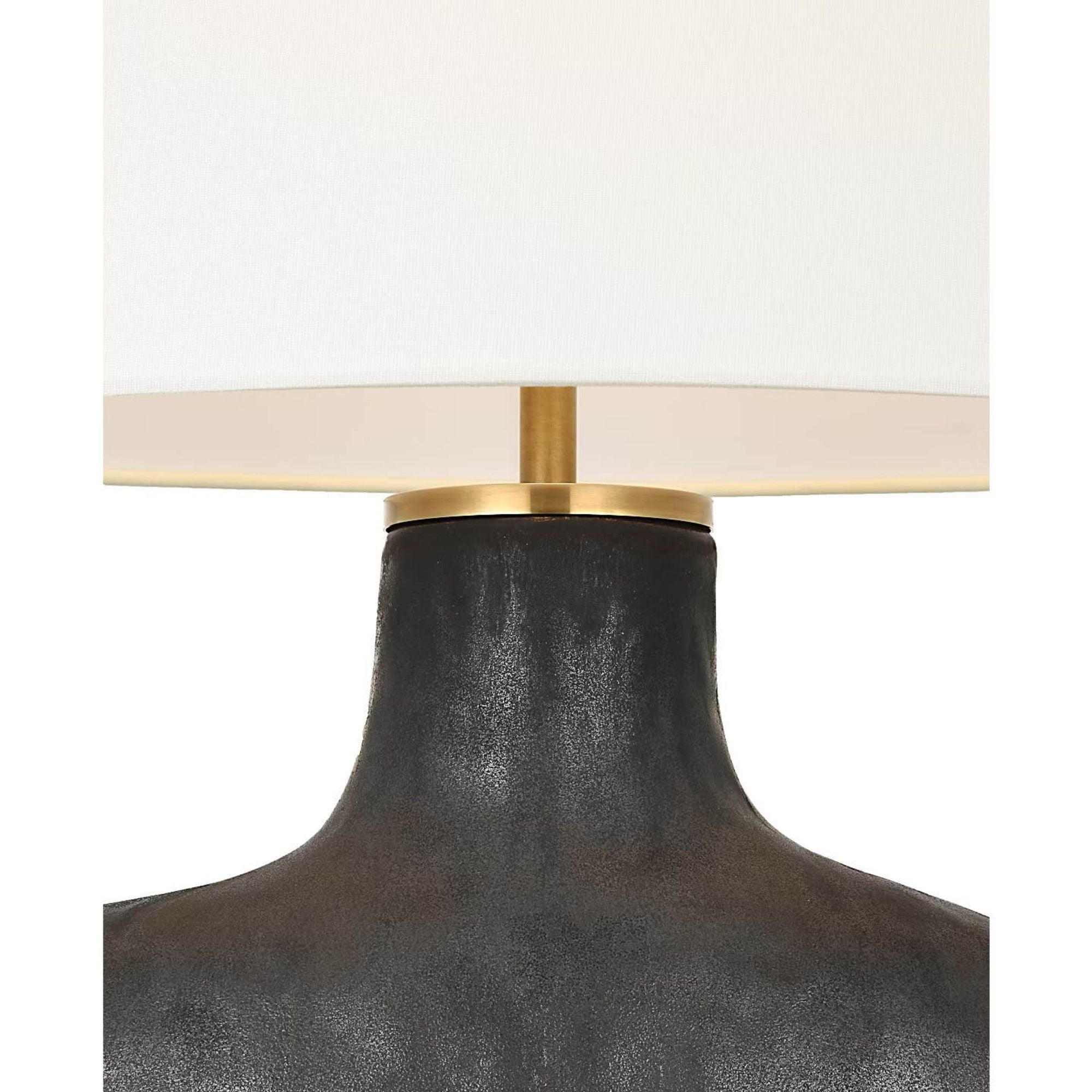Kelly Wearstler Beton Medium Table Lamp in Stained Black Metallic with Linen Shade W18.5" x H28.25"