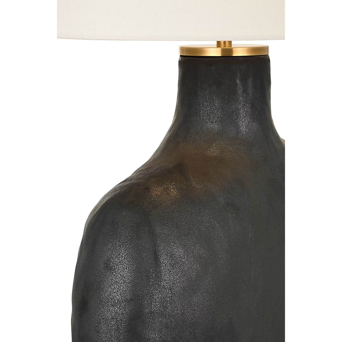 Kelly Wearstler Beton Medium Table Lamp in Stained Black Metallic with Linen Shade W18.5" x H28.25"