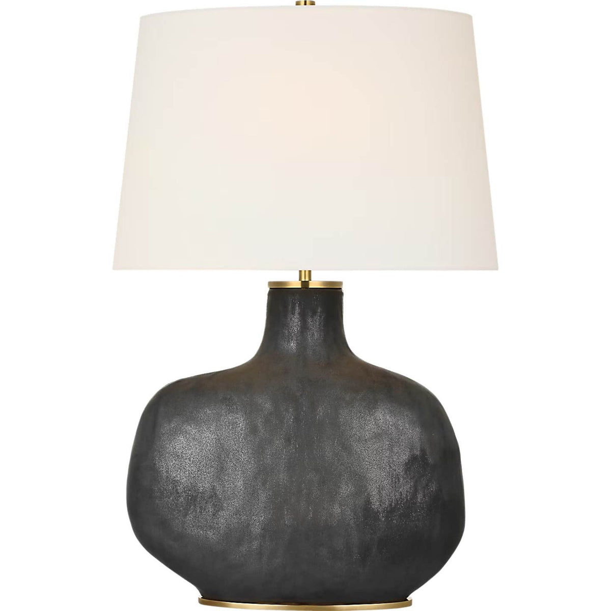 Kelly Wearstler Beton Medium Table Lamp in Stained Black Metallic with Linen Shade W18.5" x H28.25"