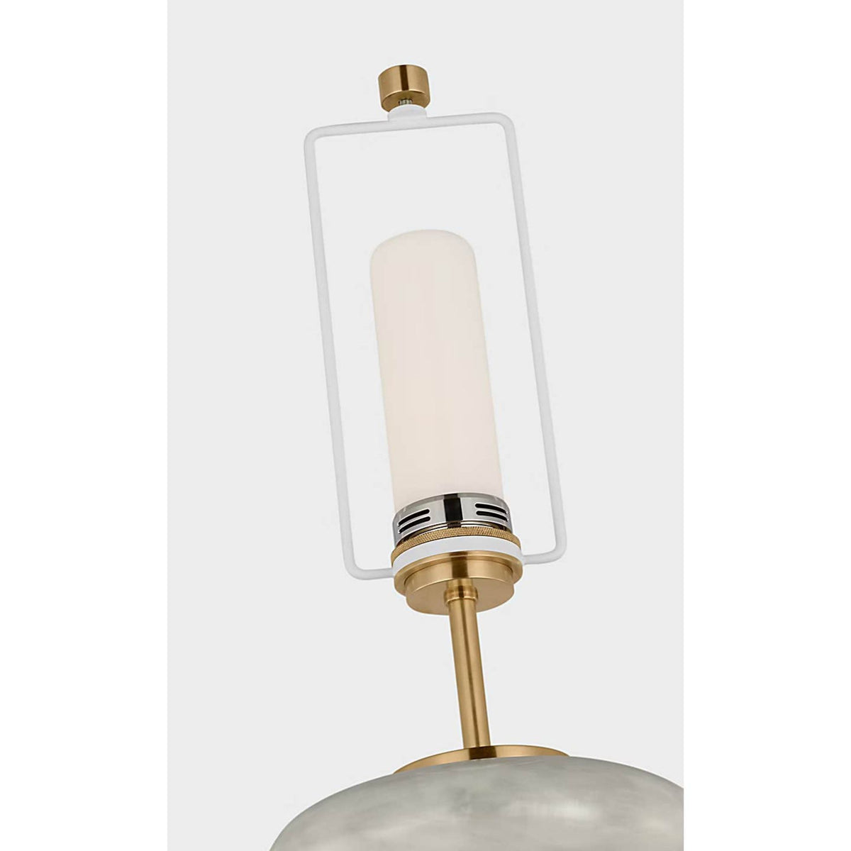 Kelly Wearstler Phoebe Cordless Stacked Table Lamp in Antiqued White Ceramic with Linen Shade W17" x H29"