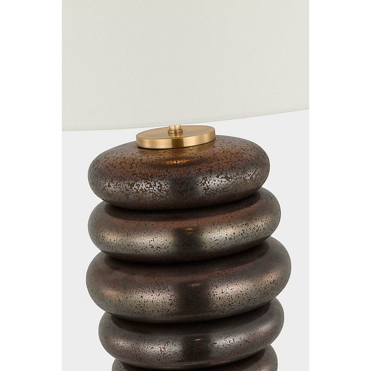 Kelly Wearstler Phoebe Cordless Stacked Table Lamp in Crystal Bronze with Linen Shade W17" x H29"