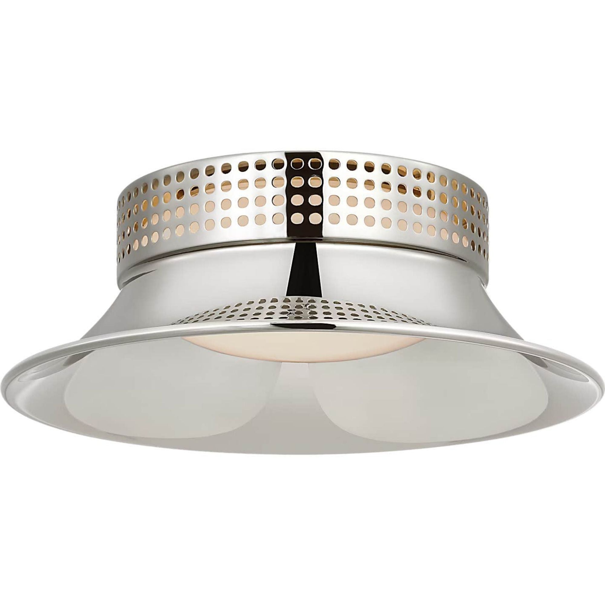 Kelly Wearstler Precision 7" Flush Mount in Polished Nickel with White Glass W7.25" x H2.5"