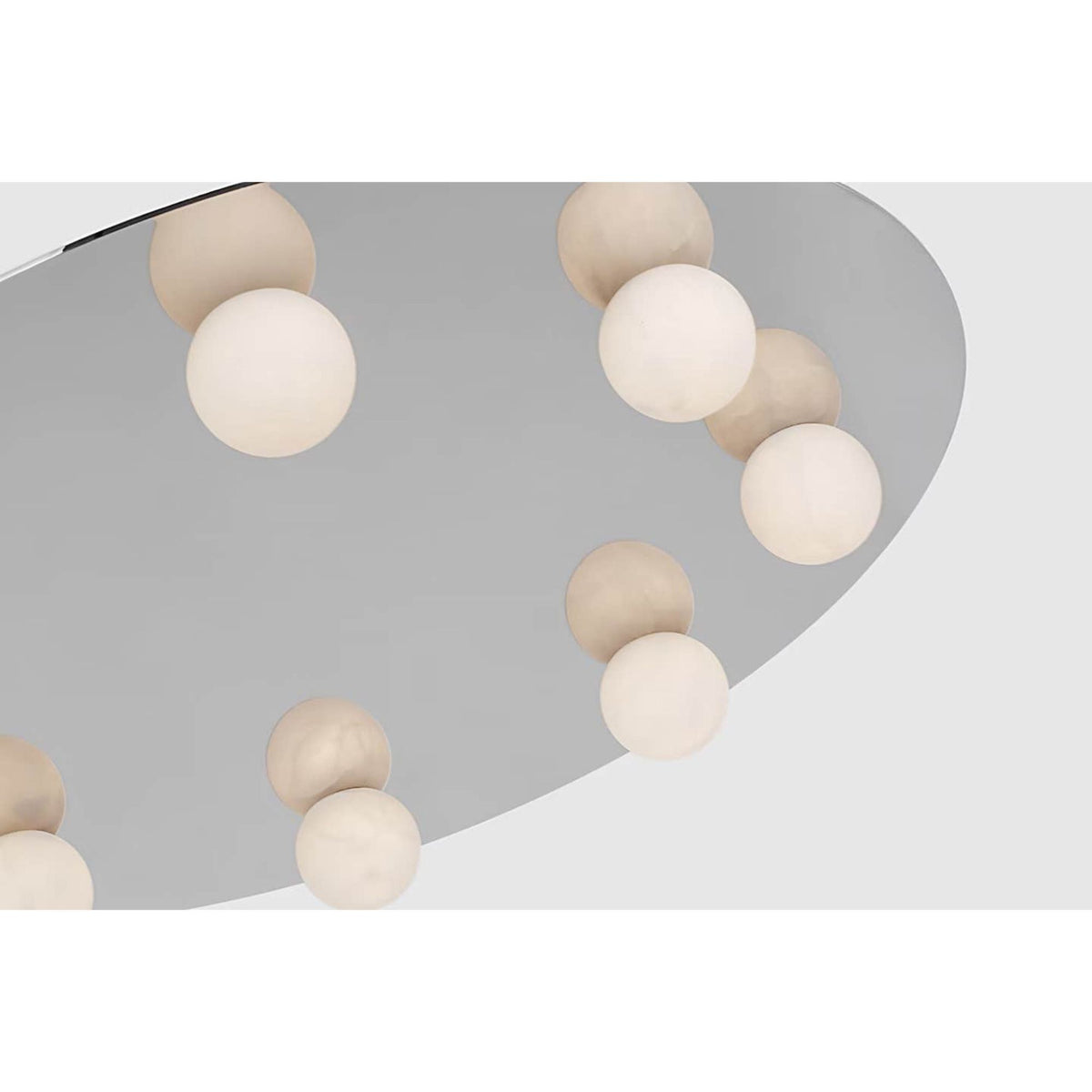 Kelly Wearstler Pertica 30" Eight Light Flush Mount in Polished Nickel with Alabaster W30" x H3.75"