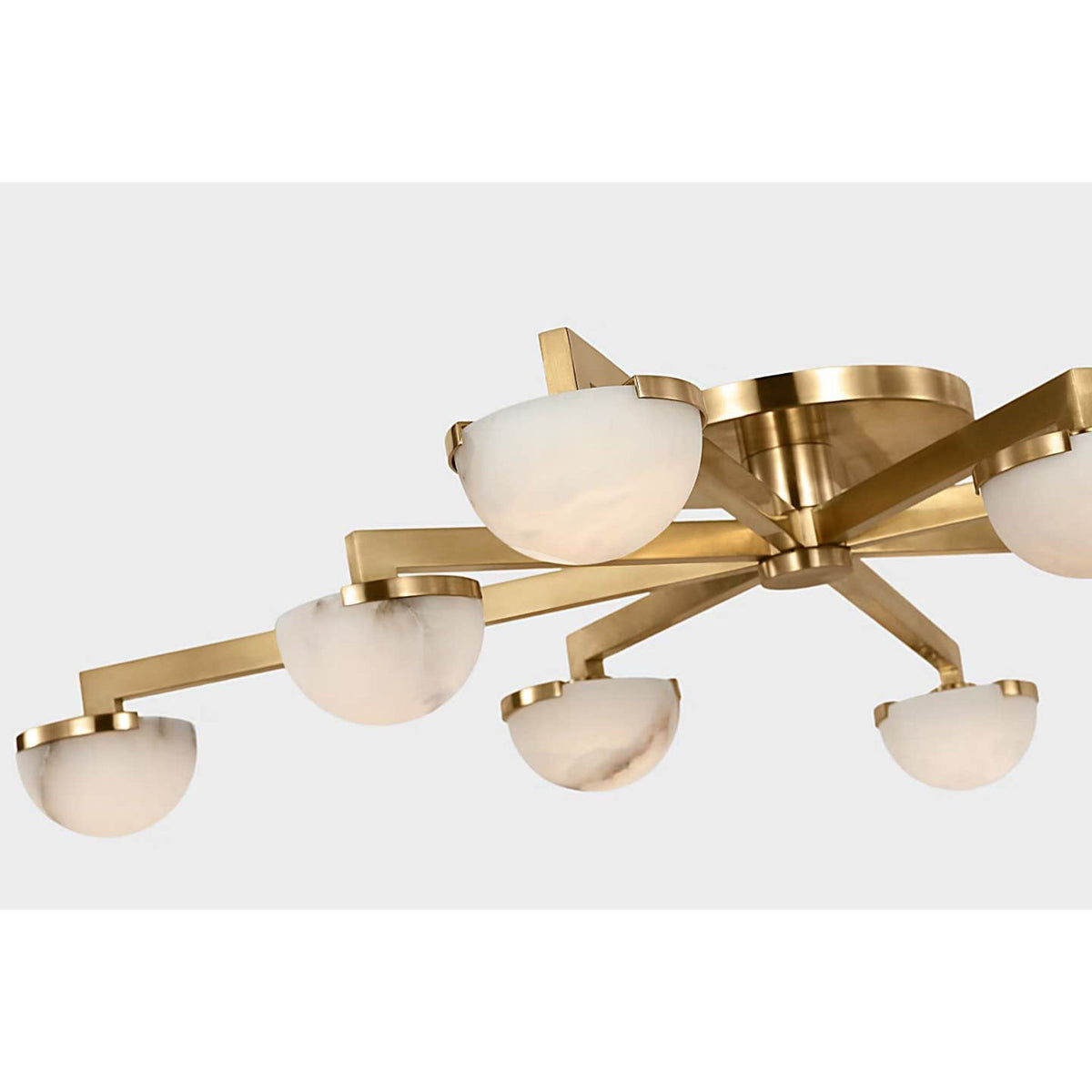Kelly Wearstler Pedra Large Staggered Arm Flush Mount in Antique-Burnished Brass with Alabaster W36" x H6"
