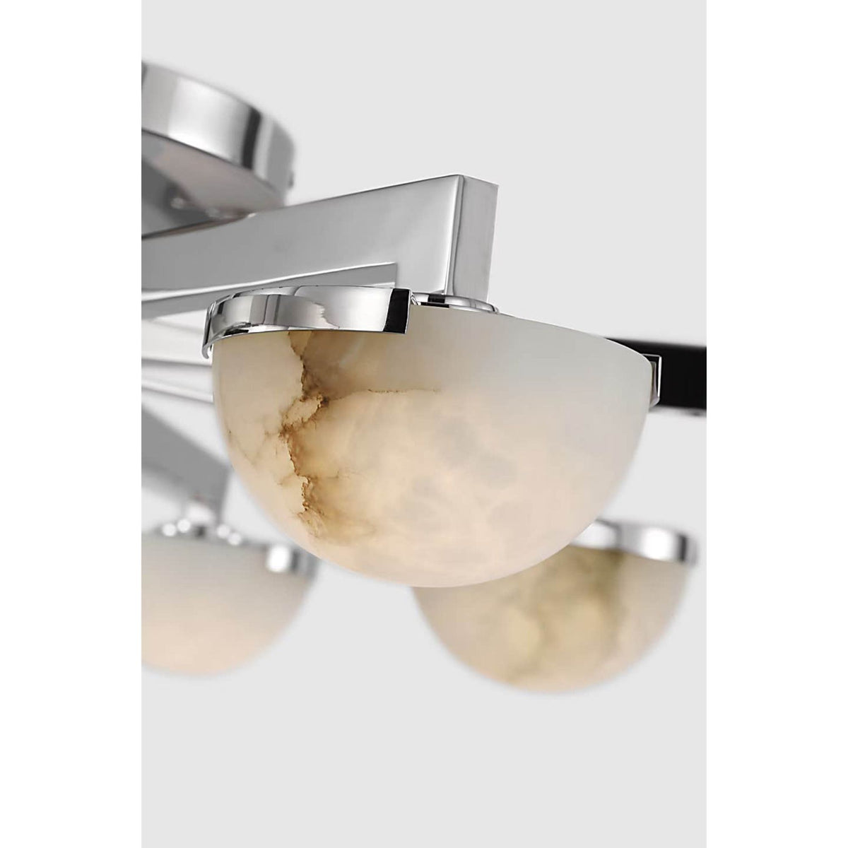 Kelly Wearstler Pedra Large Staggered Arm Flush Mount in Polished Nickel with Alabaster W36" x H6"