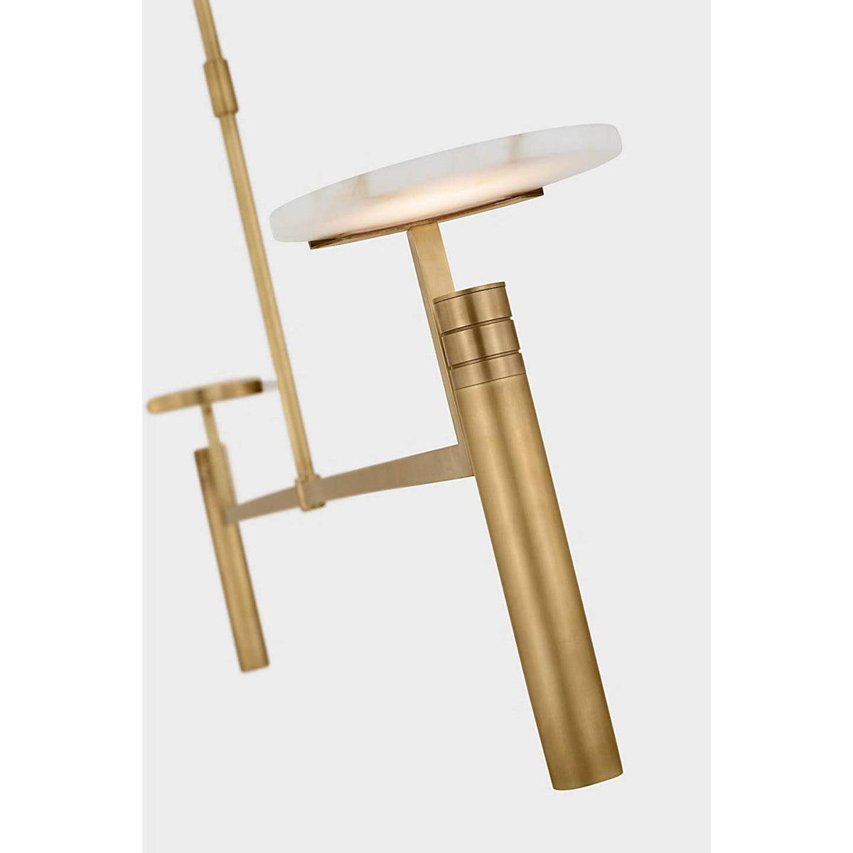 Kelly Wearstler Melange Extra Large Floating Disc Linear Chandelier in Antique-Burnished Brass with Alabaster W6" x 60"