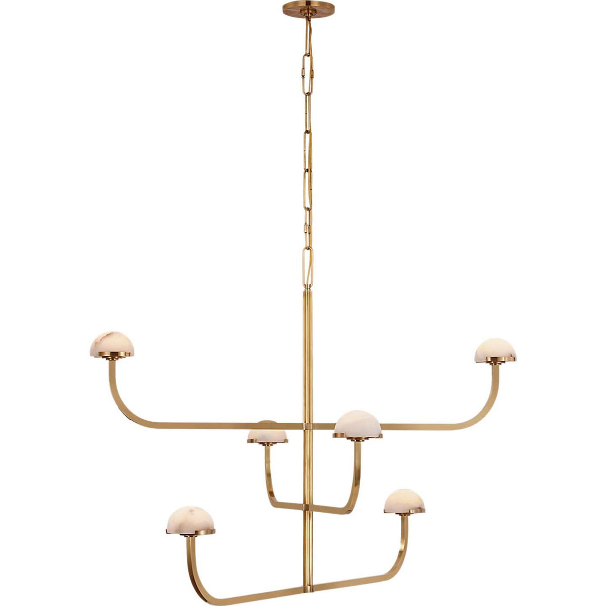 Kelly Wearstler Pedra Three Tier Shallow Chandelier in Antique-Burnished Brass with Alabaster W40.75" x H32.25"