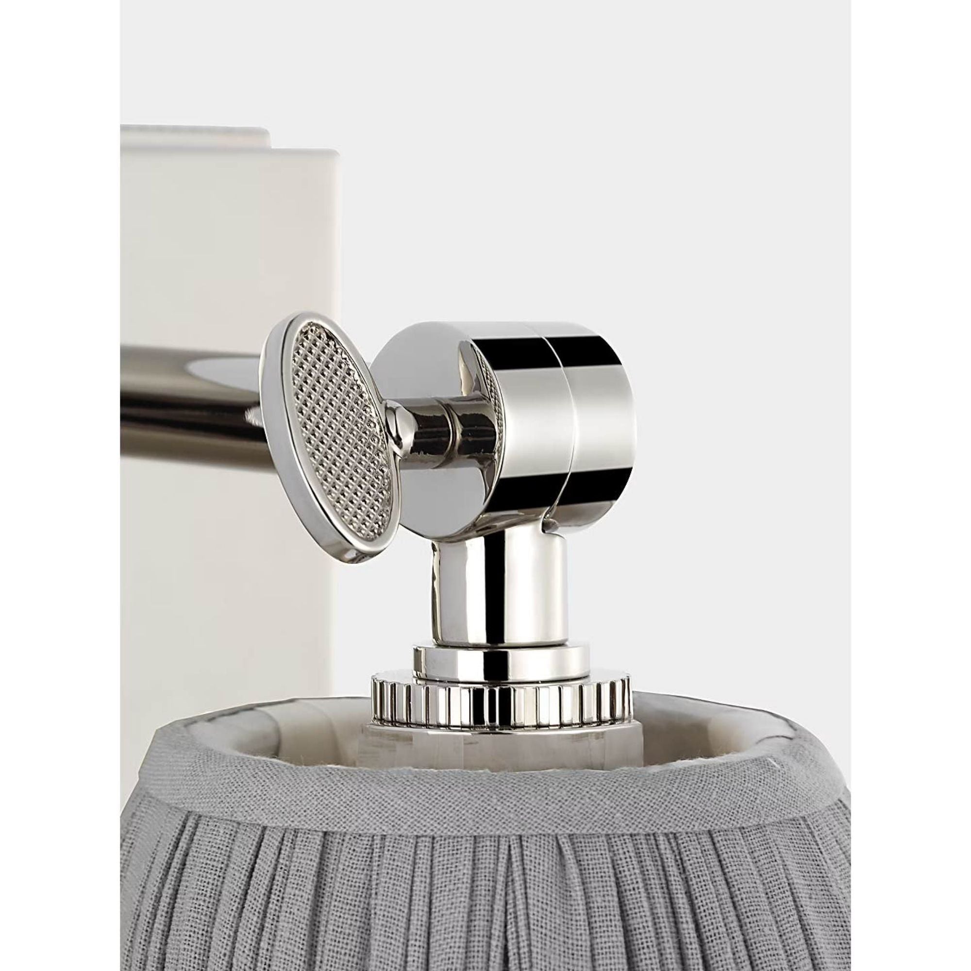 Marie Flanigan Wimberley Bedside Wall Light in Polished Nickel with Blue Linen Pleated Shade W6" x H7.5" x E6.75"
