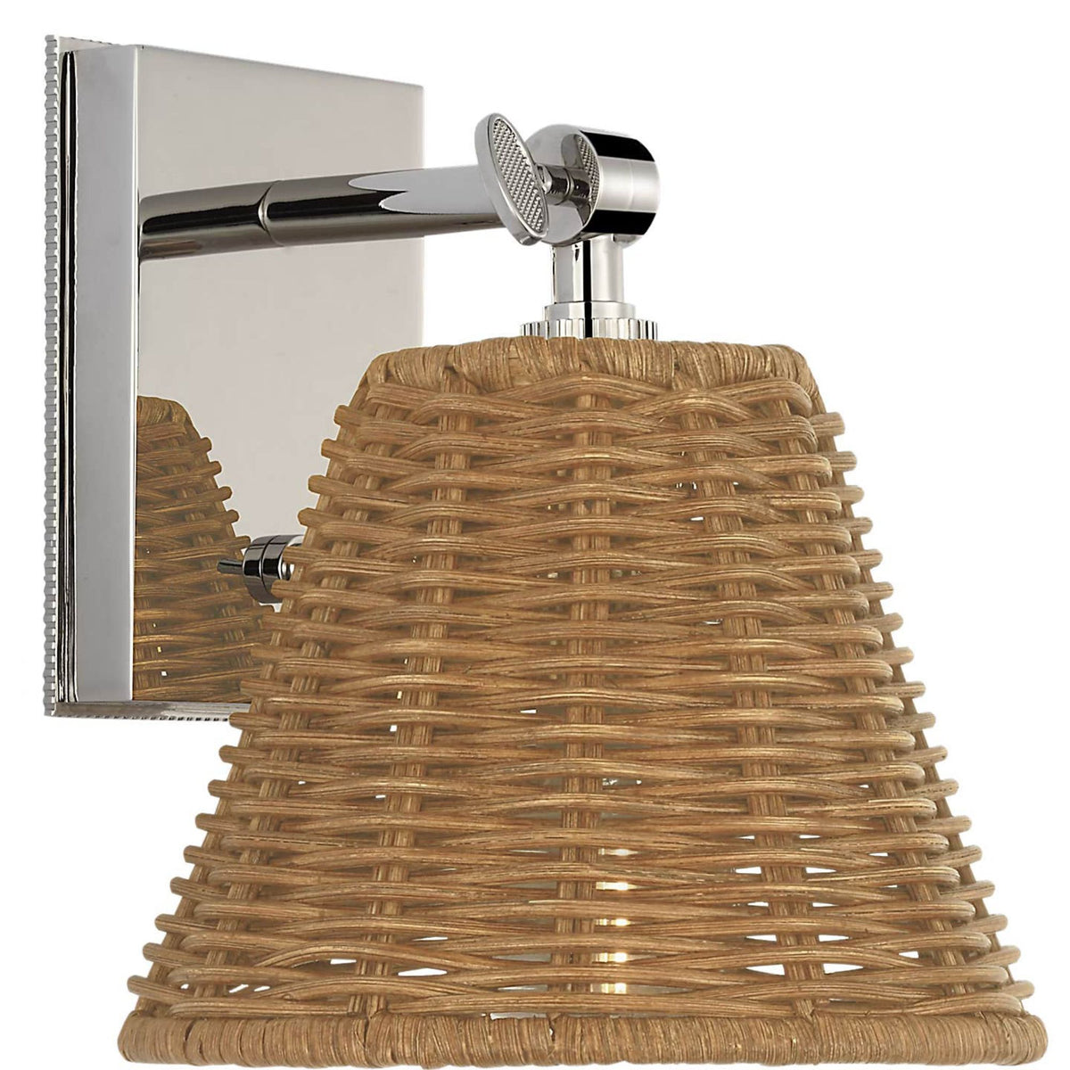 Marie Flanigan Wimberley Bedside Wall Light in Polished Nickel with Natural Wicker Shade W6" x H7.5" x E6.75"