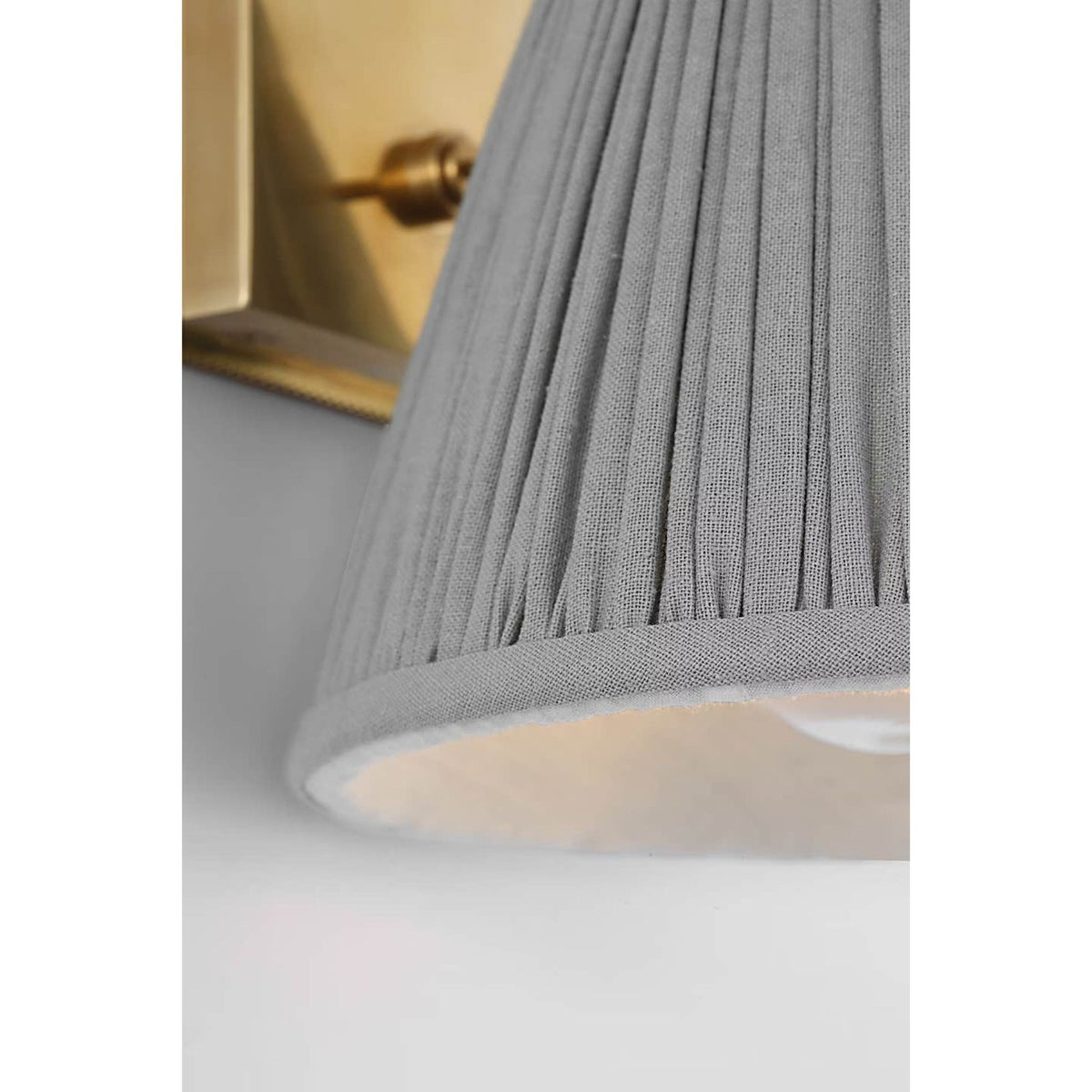 Marie Flanigan Wimberley Bedside Wall Light in Soft Brass with Blue Linen Pleated Shade W6" x H7.5" x E6.75"