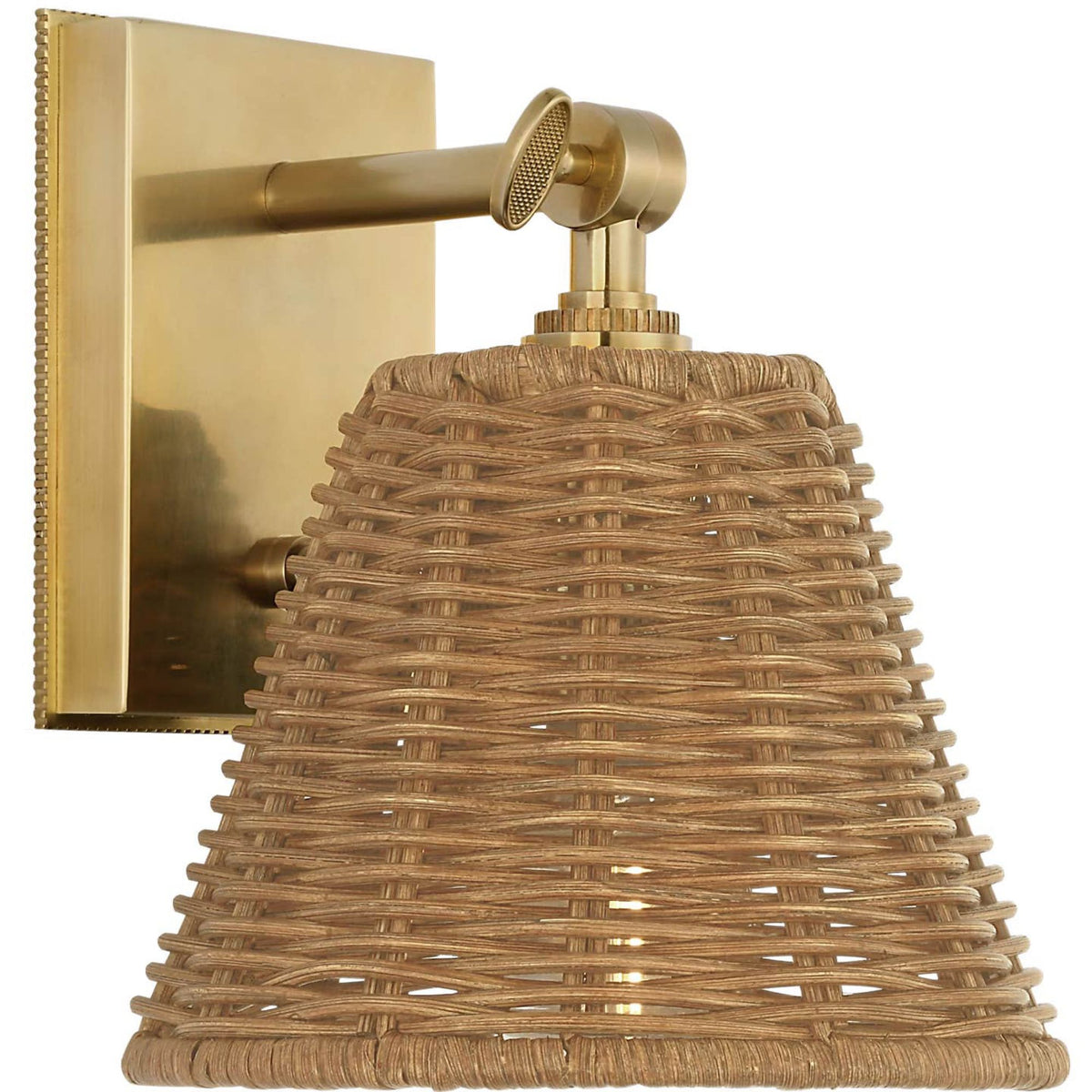Marie Flanigan Wimberley Bedside Wall Light in Soft Brass with Natural Wicker Shade W6" x H7.5" x E6.75"
