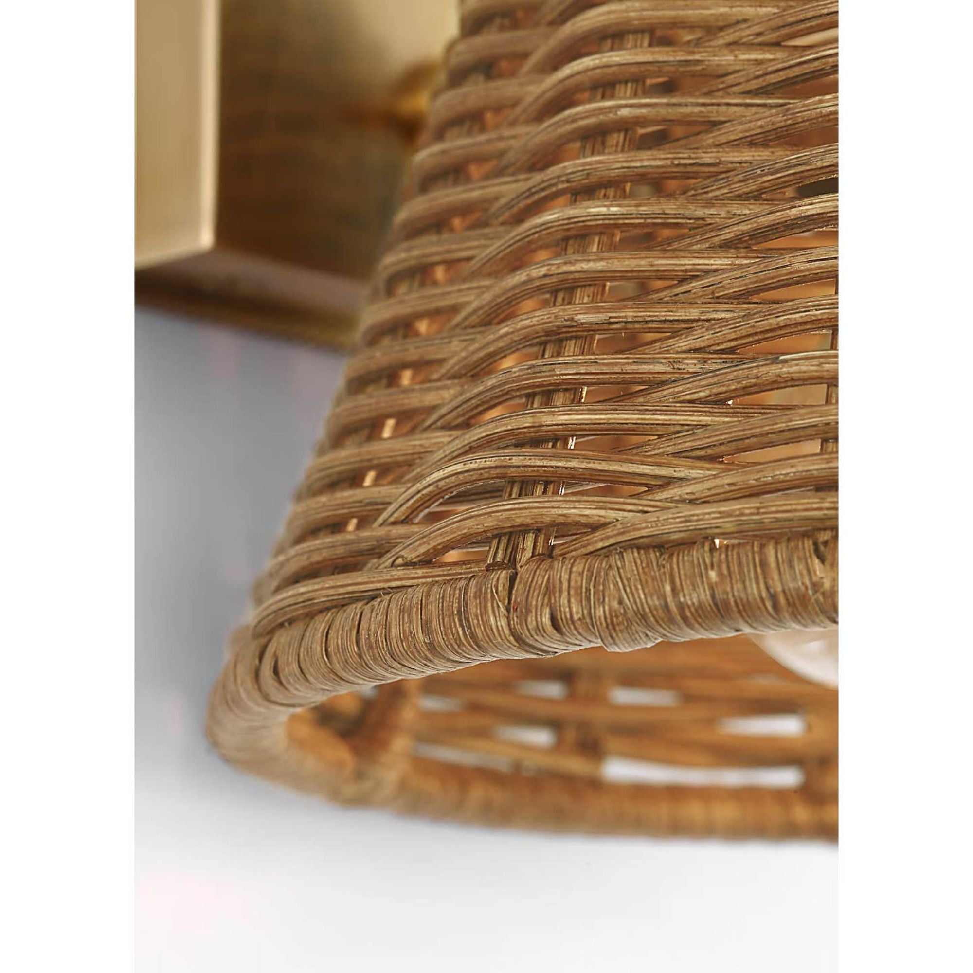Marie Flanigan Wimberley Bedside Wall Light in Soft Brass with Natural Wicker Shade W6" x H7.5" x E6.75"