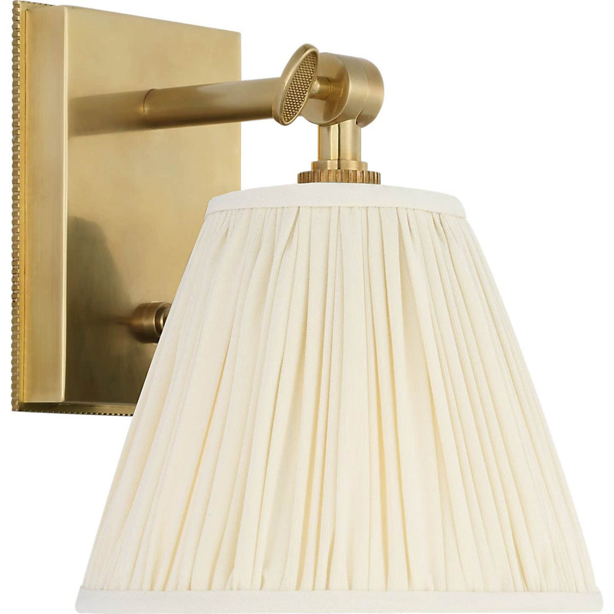Marie Flanigan Wimberley Bedside Wall Light in Soft Brass with Silk Pleated Shade W6" x H7.5" x E6.75"
