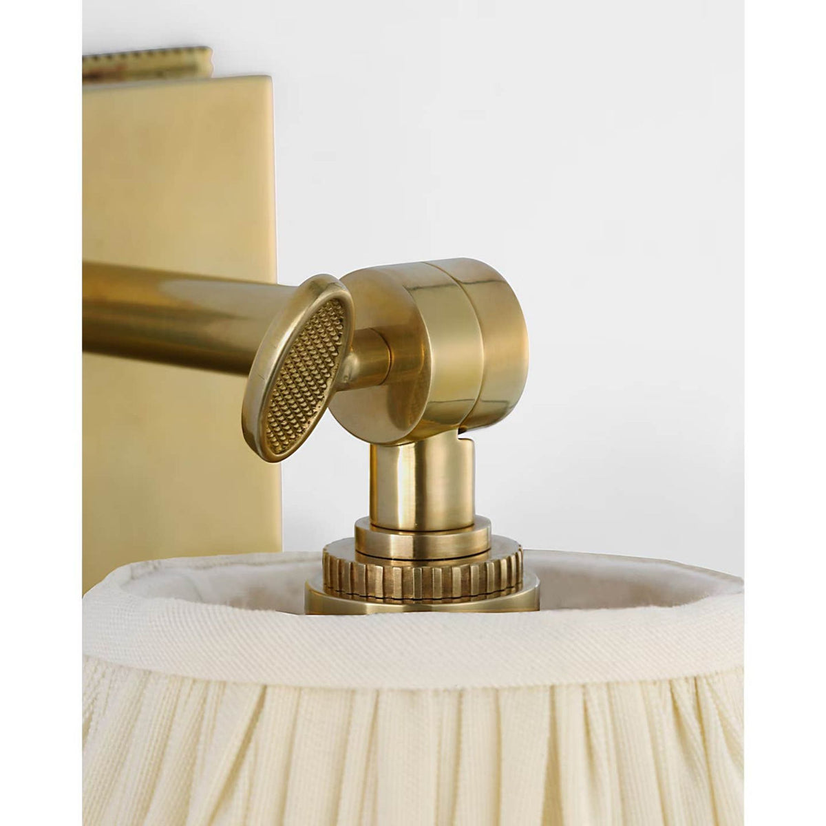 Marie Flanigan Wimberley Bedside Wall Light in Soft Brass with Silk Pleated Shade W6" x H7.5" x E6.75"