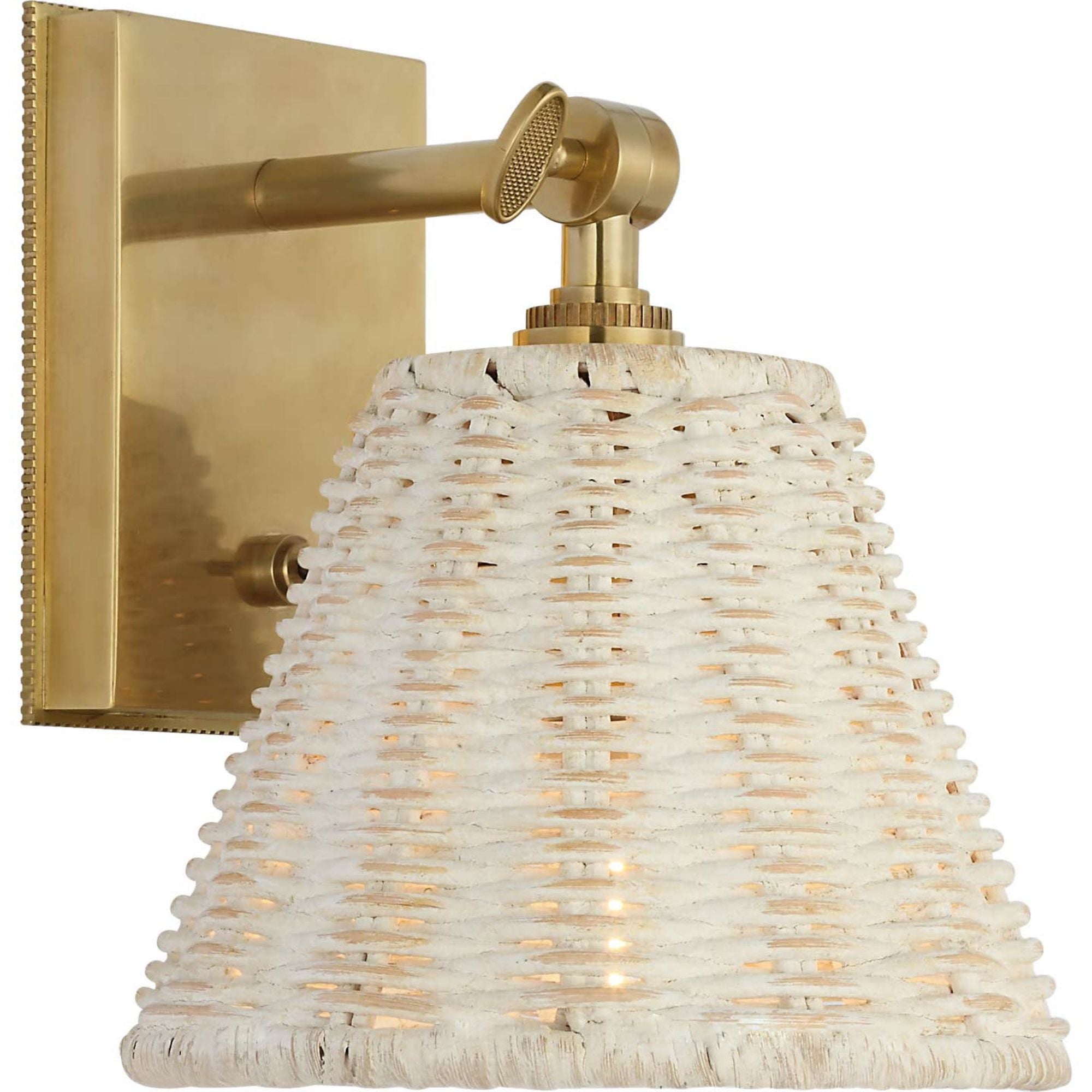 Marie Flanigan Wimberley Bedside Wall Light in Soft Brass with White Wicker Shade W6" x H7.5" x E6.75"