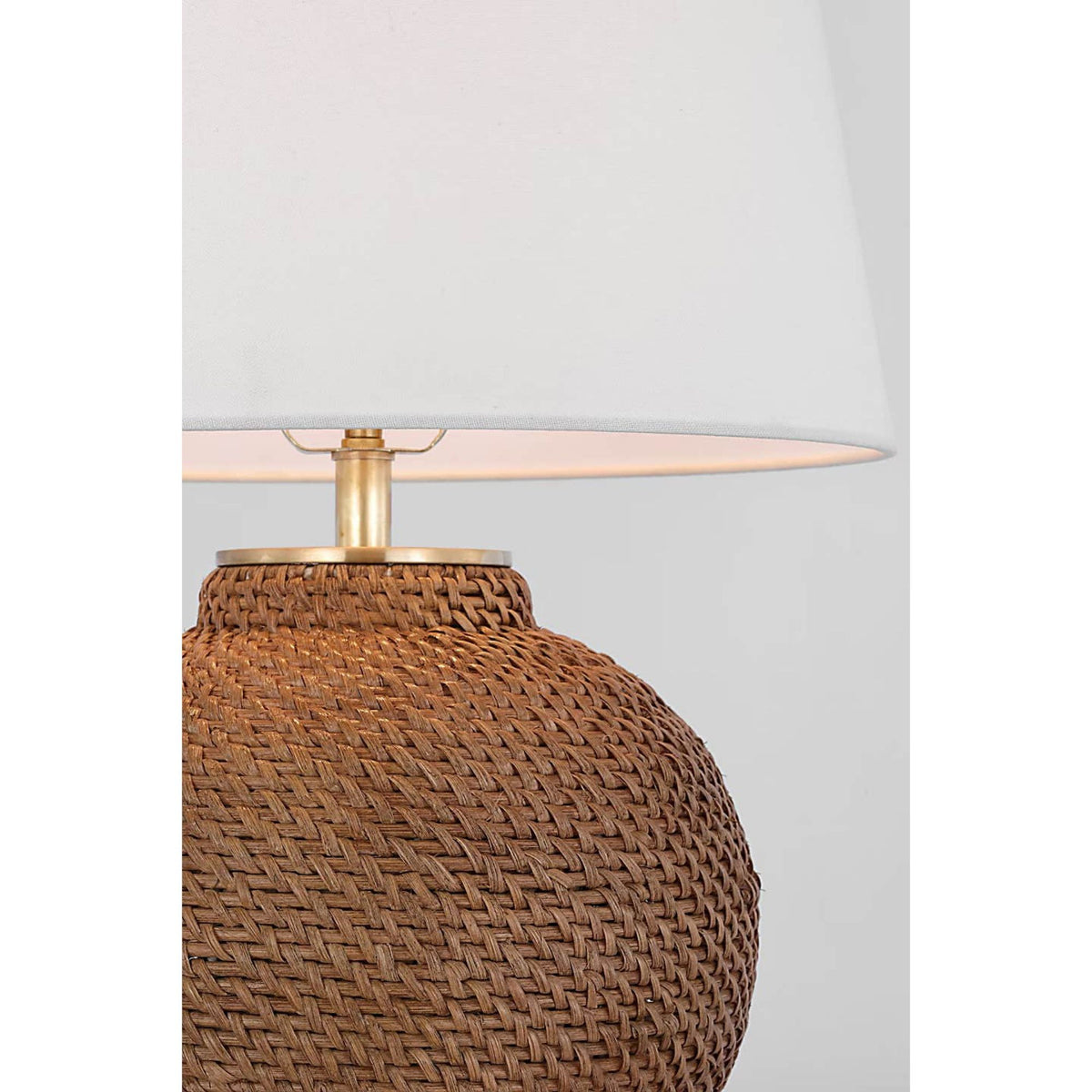Marie Flanigan Avedon Small Table Lamp in Natural Rattan with Linen Shade W16" x H21.5"