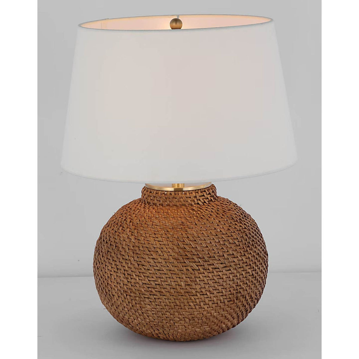 Marie Flanigan Avedon Small Table Lamp in Natural Rattan with Linen Shade W16" x H21.5"
