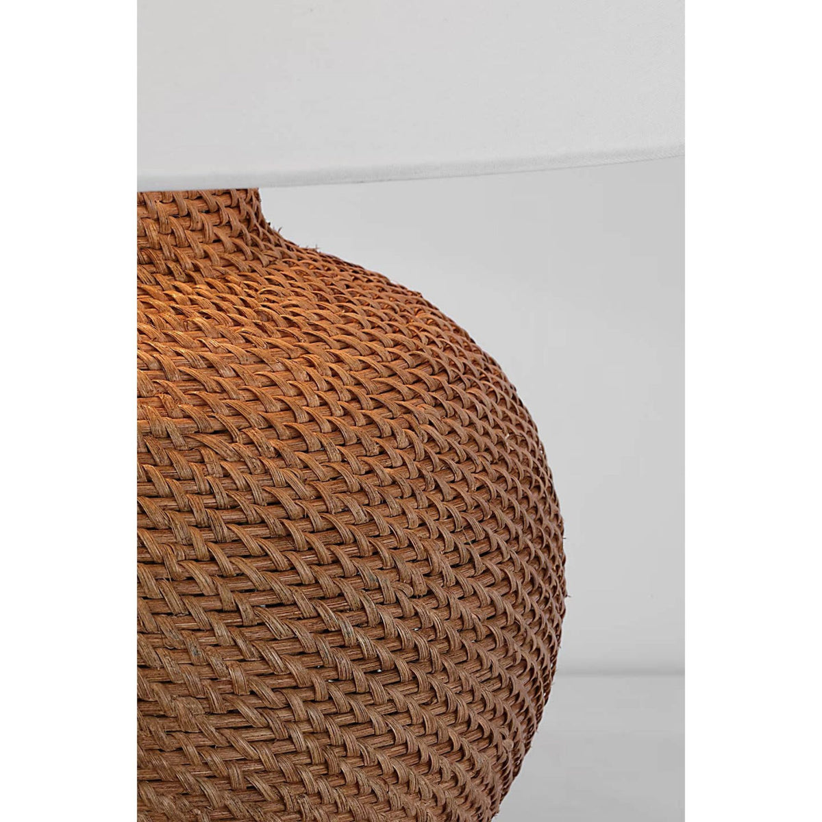 Marie Flanigan Avedon Medium Table Lamp in Natural Rattan with Linen Shade W23" x H28.75"