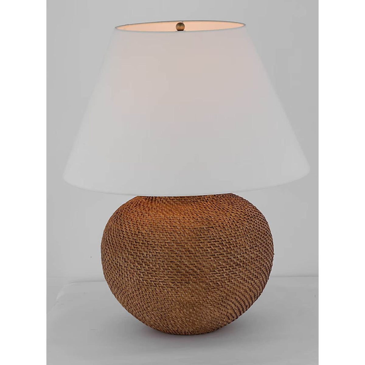 Marie Flanigan Avedon Medium Table Lamp in Natural Rattan with Linen Shade W23" x H28.75"